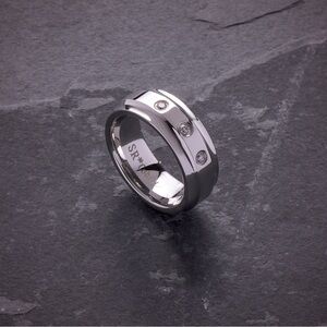 Cobalt Chromium Three Diamond 8mm Wedding Band Ring | Sizes 7-13 Available